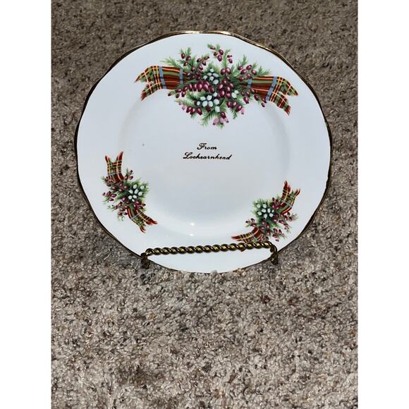 2 Tartan & Berries Gold Christmas Plates Holiday Bone China - Picture 6 of 10